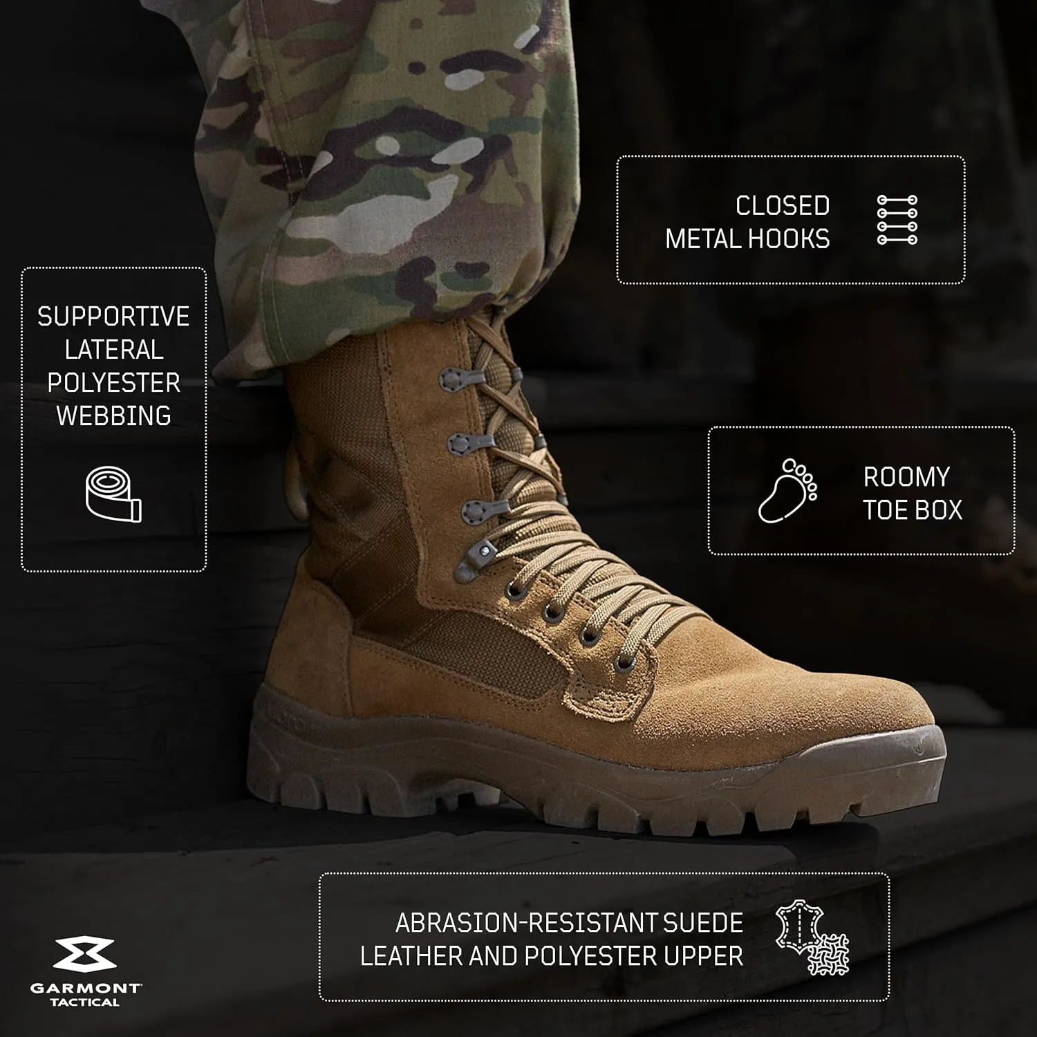 GARMONT TACTICAL T8 Bifida Military Combat Boots for Men and Women, Army, Air Force, AR670-1 Compliant Footwear, Suede Leather, Multi-Terrain Shoes
