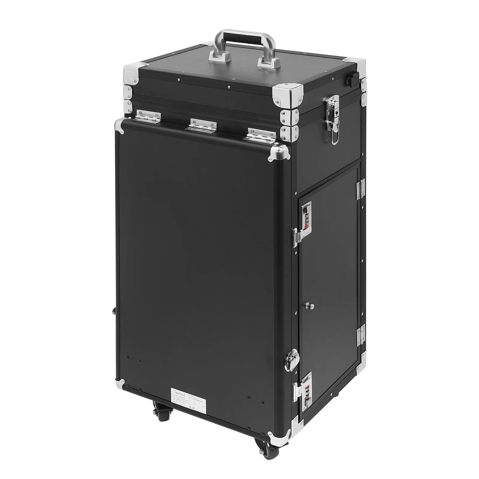 Gbonklong Professional Rolling Makeup Case, Foldable Nail Tables Travel Cosmetic Trolley Storage Organizer with 4 Drawers Mirror & Speaker Black Nail Table Artist Travel Organizer