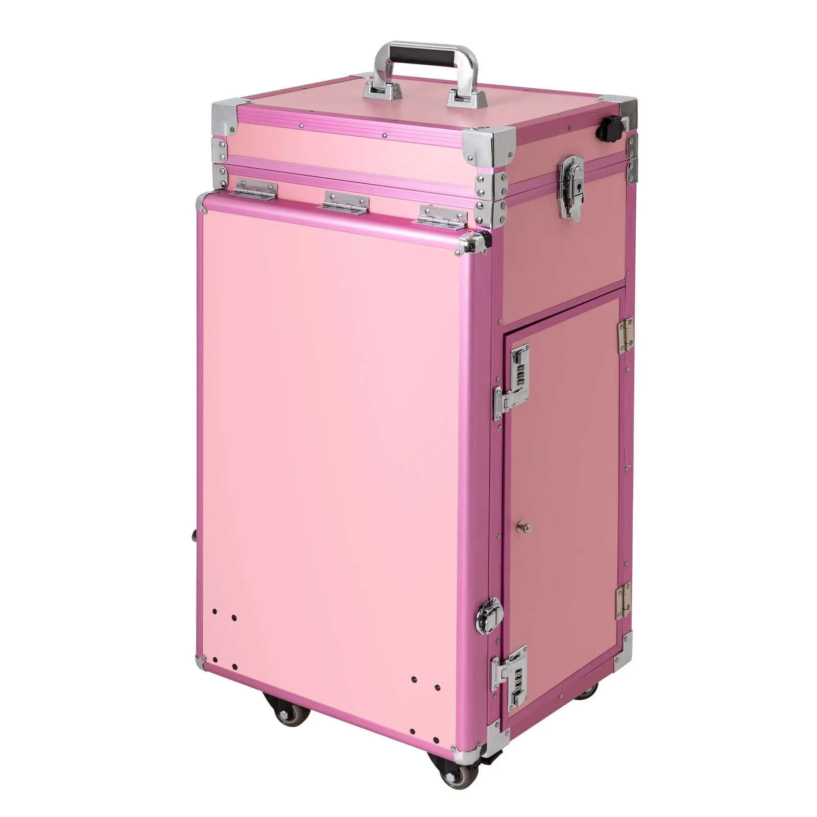 Gbonklong Professional Rolling Makeup Case, Foldable Nail Tables Travel Cosmetic Trolley Storage Organizer with 4 Drawers Mirror & Speaker Pink Nail Table Artist Travel Organizer (Pink)
