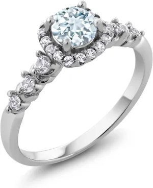 Gem Stone King Customized and Personalized Engagement Ring For Women with 5MM Round Gemstone Birthstone and White Created Sapphire In 925 Sterling Silver | Available In Size 5, 6, 7, 8, 9