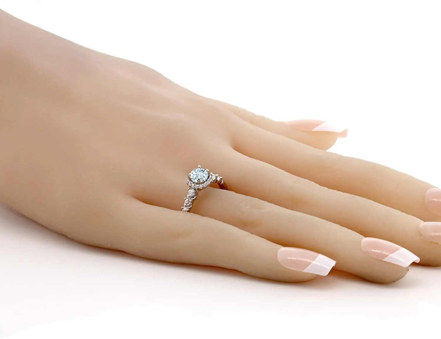 Gem Stone King Customized and Personalized Engagement Ring For Women with 5MM Round Gemstone Birthstone and White Created Sapphire In 925 Sterling Silver | Available In Size 5, 6, 7, 8, 9