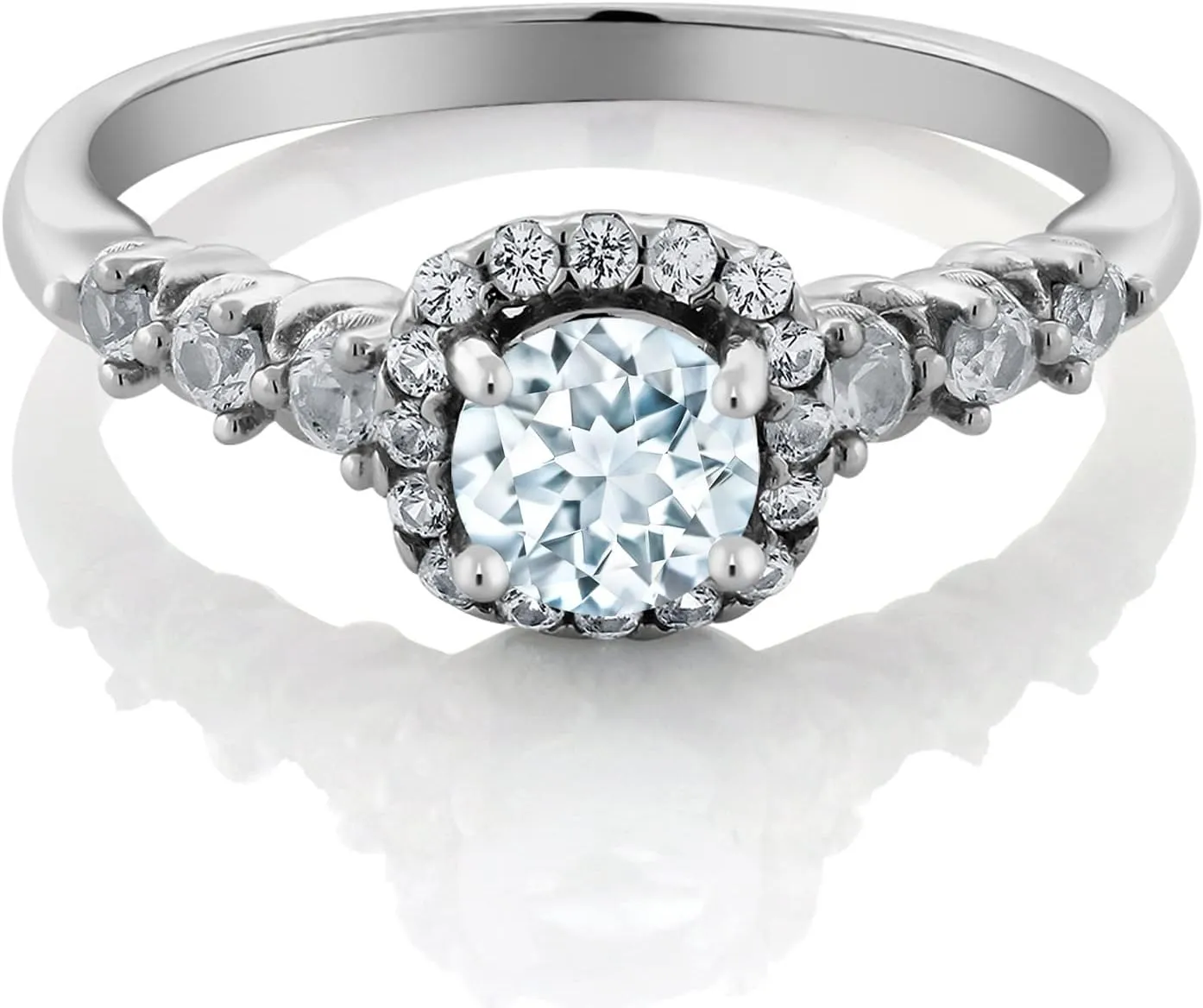 Gem Stone King Customized and Personalized Engagement Ring For Women with 5MM Round Gemstone Birthstone and White Created Sapphire In 925 Sterling Silver | Available In Size 5, 6, 7, 8, 9