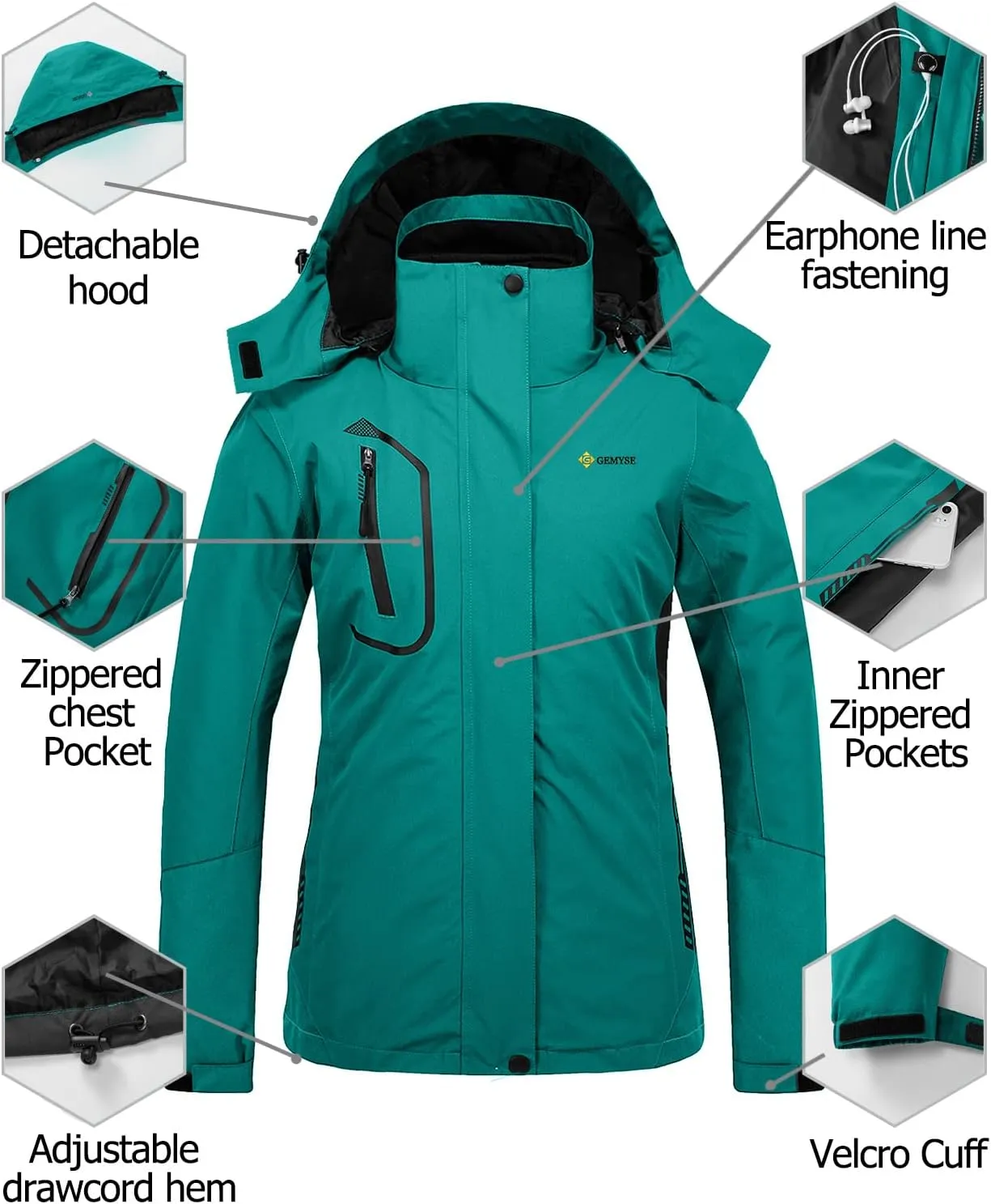 GEMYSE Women's Waterproof 3-in-1 Ski Snow Jacket Puffer Liner Insulated Winter Coat