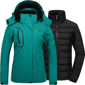 GEMYSE Women's Waterproof 3-in-1 Ski Snow Jacket Puffer Liner Insulated Winter Coat