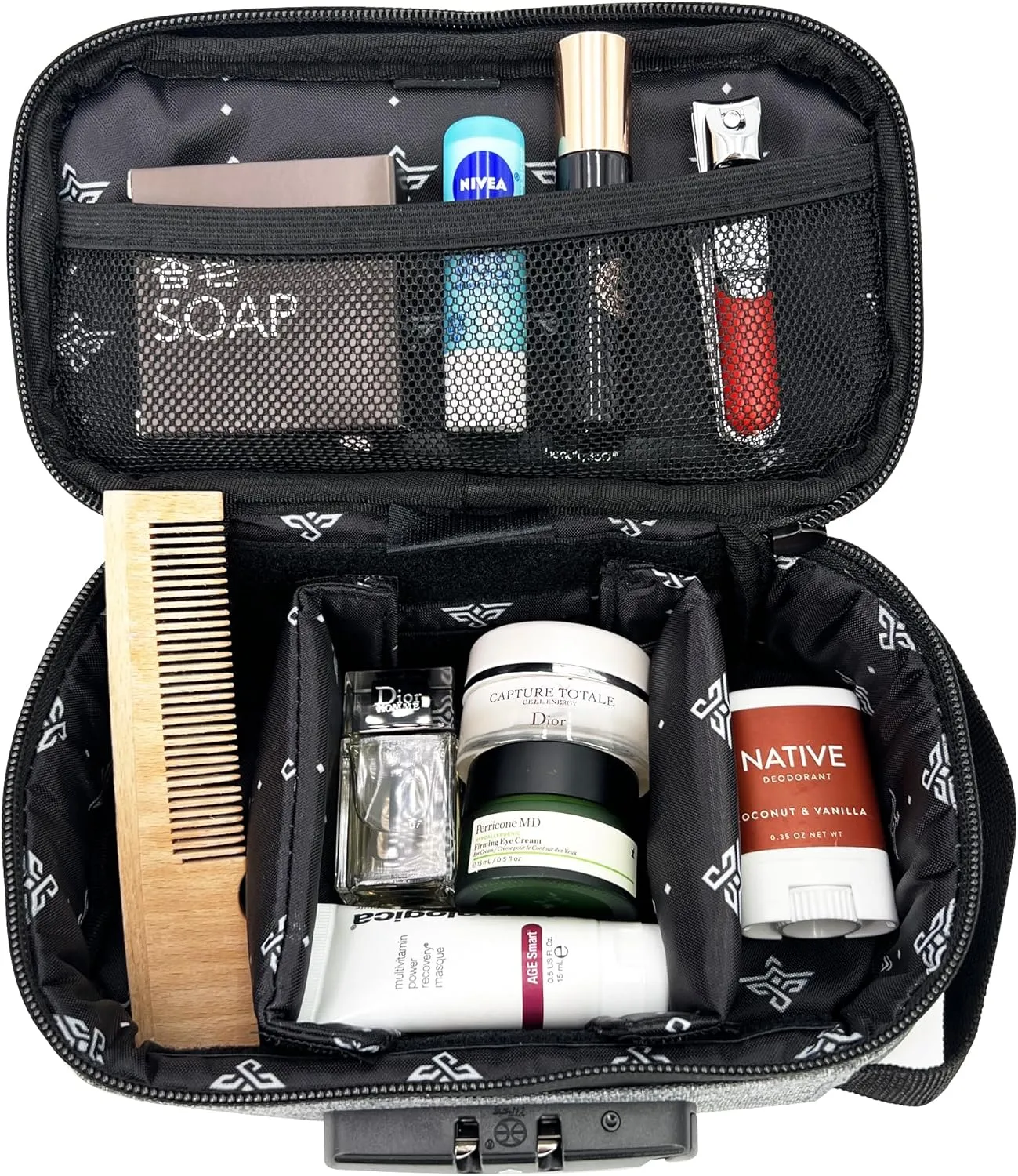 Genesis Storage Travel Case with Combination Lock Water Resistant Organizer Bag   Bonus Gifts (Grey)