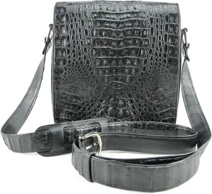 Genuine Crocodile Caiman Hornback Skin Leather Soft Cross Body Messenger Bag