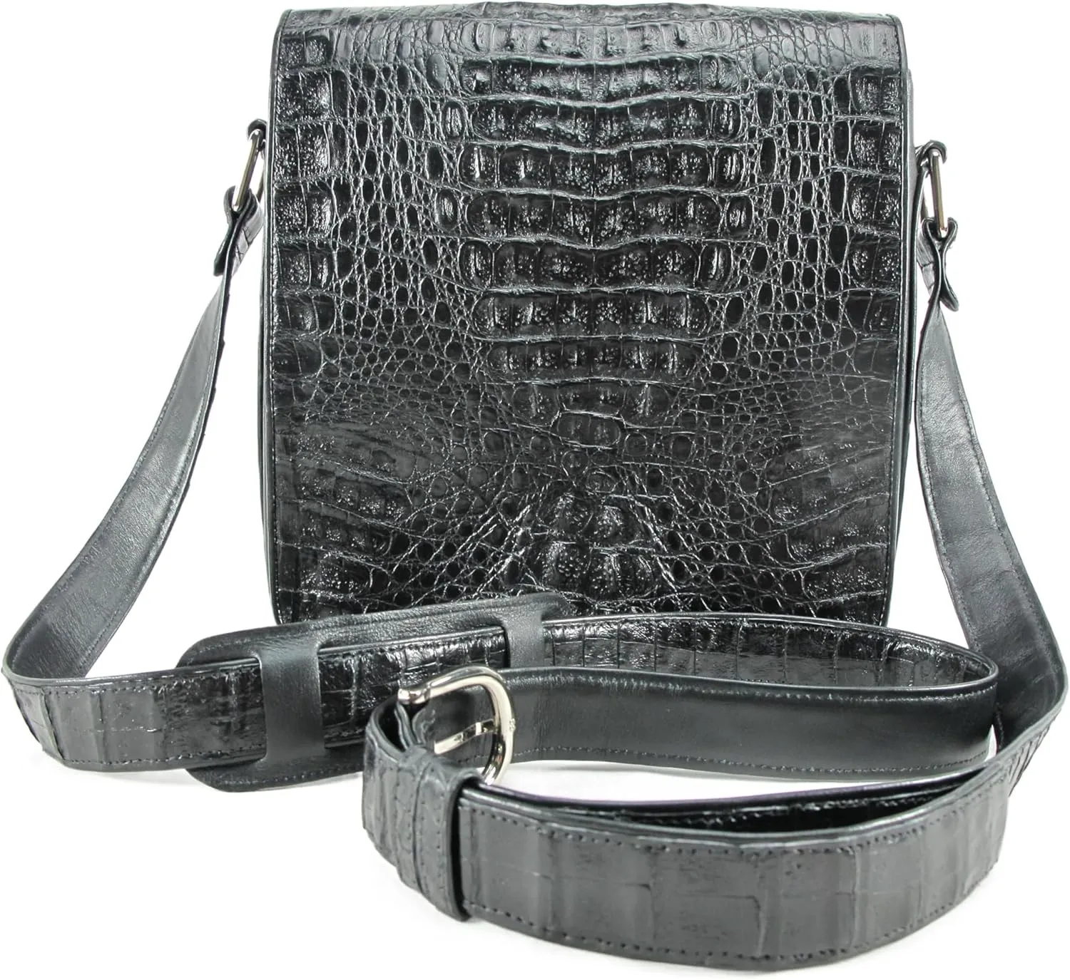 Genuine Crocodile Caiman Hornback Skin Leather Soft Cross Body Messenger Bag
