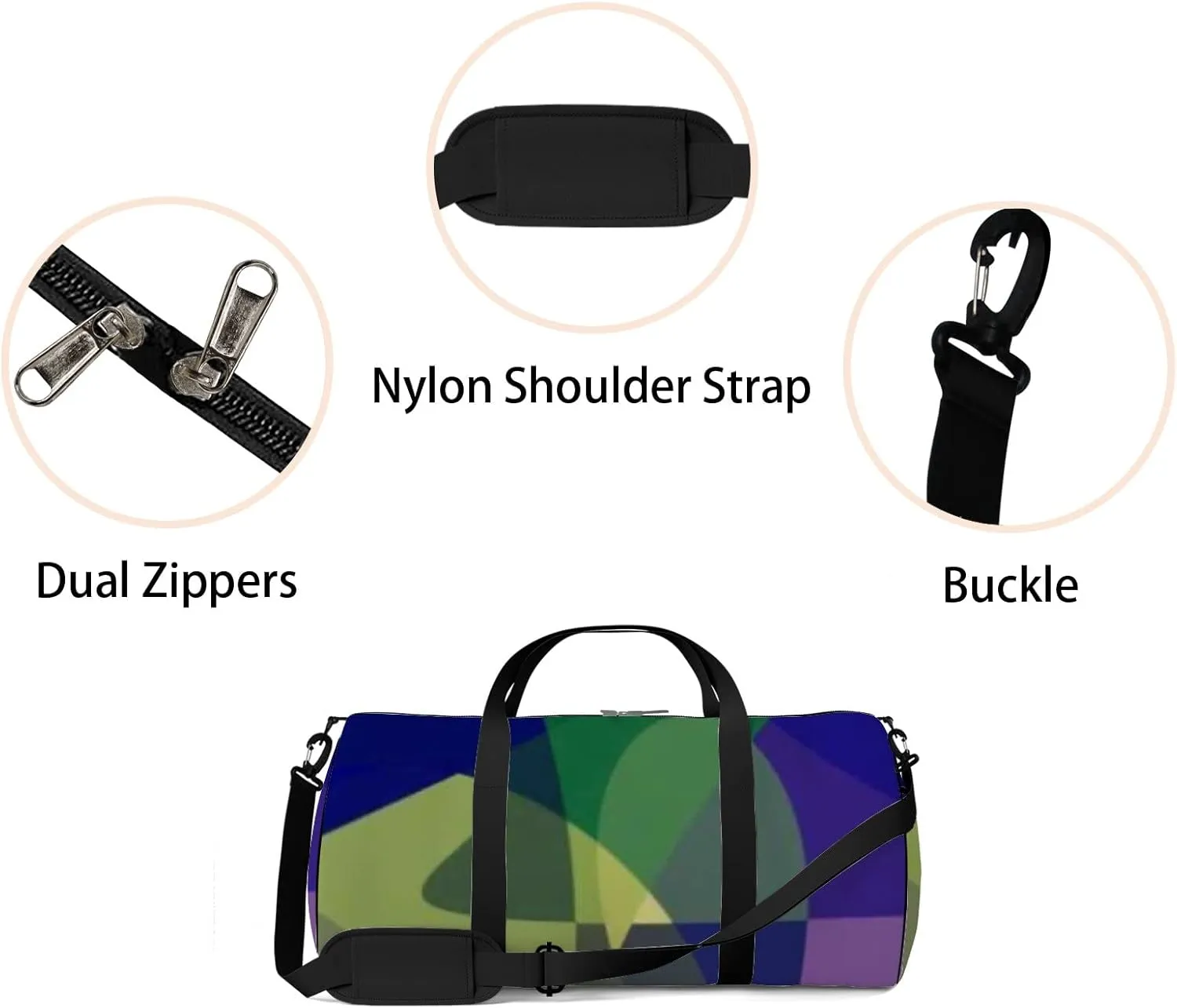Geometric Design Colorful Gradient Mosaic Background Sports Bag Tote Bag Waterproof Gym Bag with Shoulder Strap Zipper 2 Side Pockets for Men and Women, Travel and Storage Shoulder Bag.