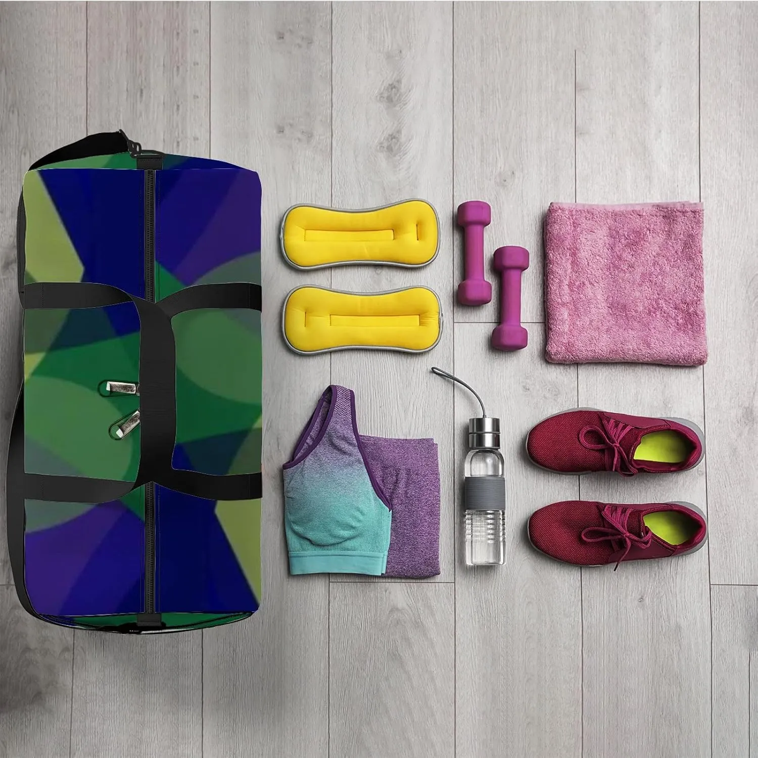 Geometric Design Colorful Gradient Mosaic Background Sports Bag Tote Bag Waterproof Gym Bag with Shoulder Strap Zipper 2 Side Pockets for Men and Women, Travel and Storage Shoulder Bag.