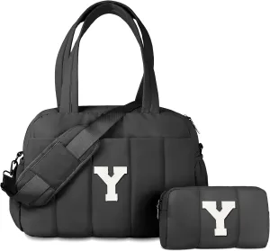 Gifts for Young Women, Initial Lightweight Duffel Bag, Personalized Weekender Bag, Monogram Overnight Bag for Women, Kids Travel Bag with Makeup Bag, Gifts for Teen Girls (Letter Y)