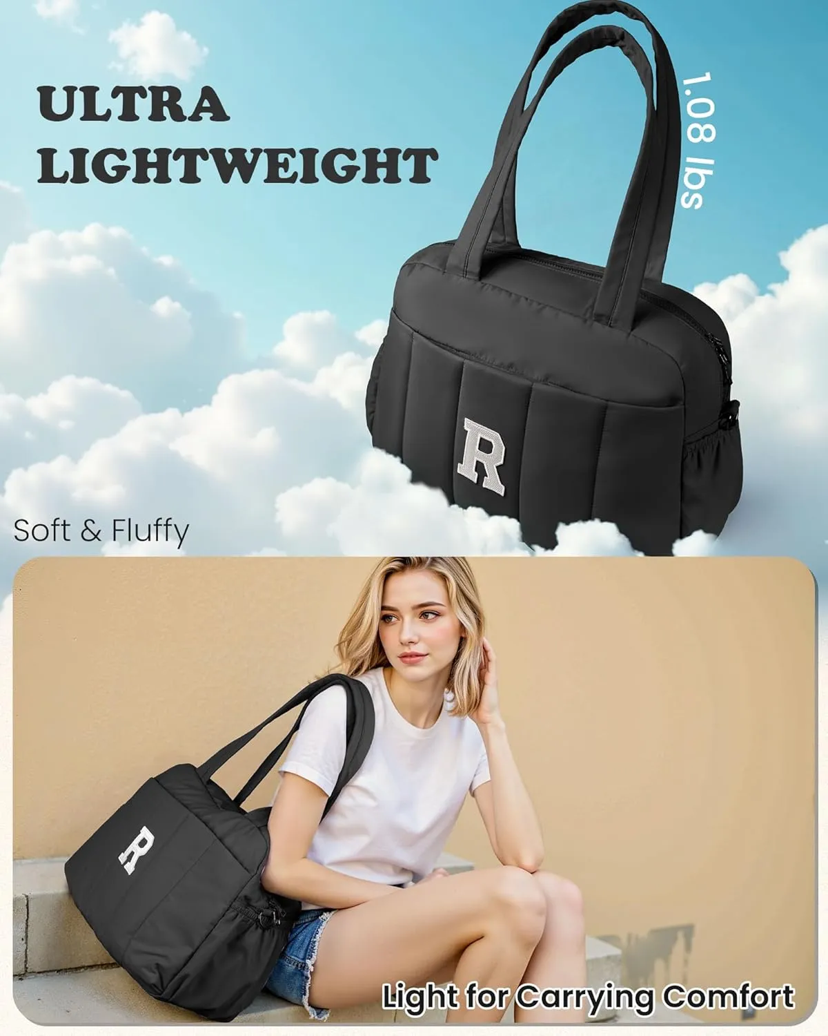 Gifts for Young Women, Initial Lightweight Duffel Bag, Personalized Weekender Bag, Monogram Overnight Bag for Women, Kids Travel Bag with Makeup Bag, Gifts for Teen Girls (Letter Y)