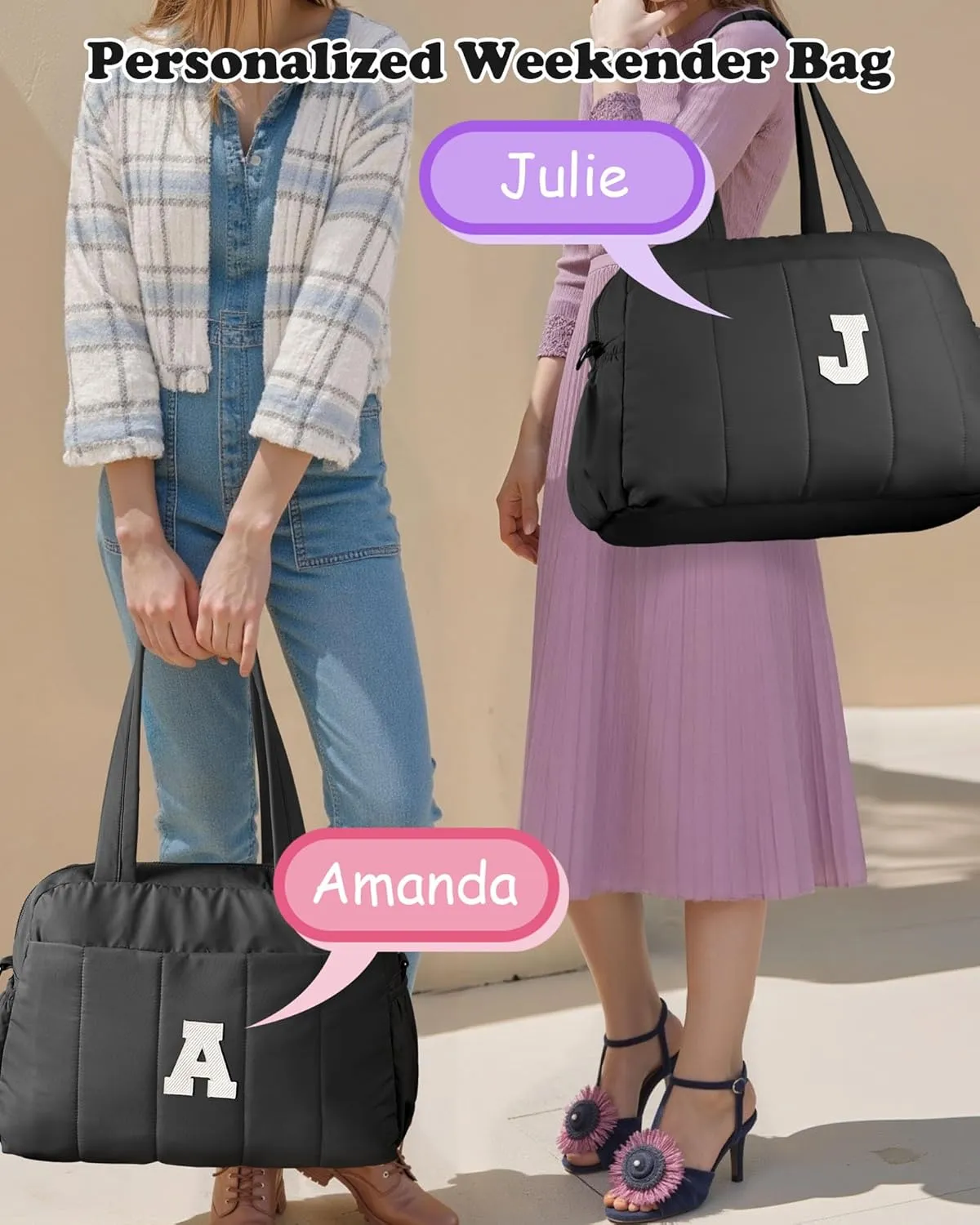 Gifts for Young Women, Initial Lightweight Duffel Bag, Personalized Weekender Bag, Monogram Overnight Bag for Women, Kids Travel Bag with Makeup Bag, Gifts for Teen Girls (Letter Y)