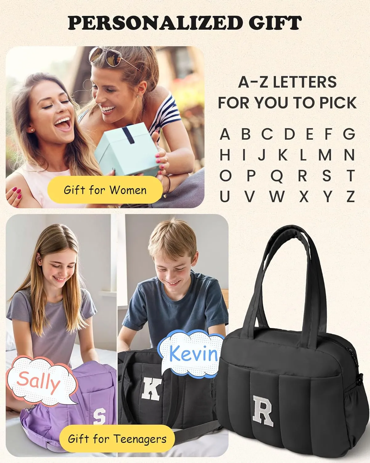 Gifts for Young Women, Initial Lightweight Duffel Bag, Personalized Weekender Bag, Monogram Overnight Bag for Women, Kids Travel Bag with Makeup Bag, Gifts for Teen Girls (Letter Y)