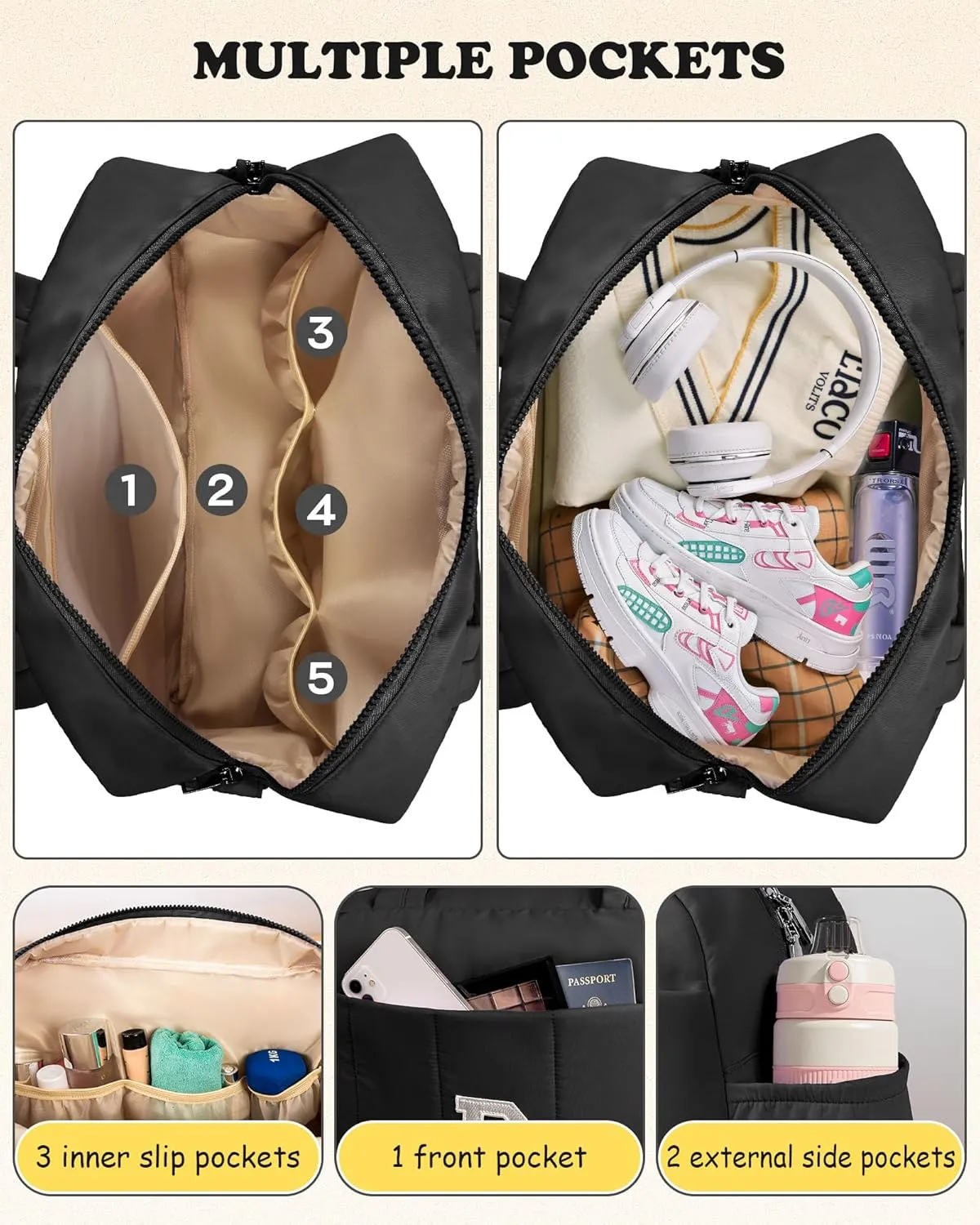 Gifts for Young Women, Initial Lightweight Duffel Bag, Personalized Weekender Bag, Monogram Overnight Bag for Women, Kids Travel Bag with Makeup Bag, Gifts for Teen Girls (Letter Y)