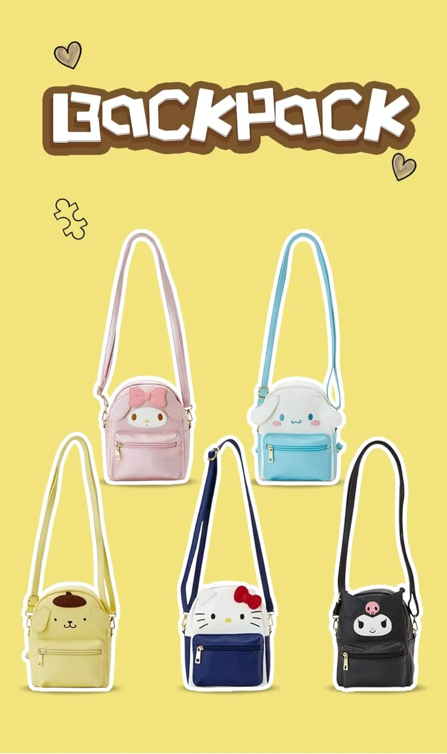 Girls Anime Kawaii Mini Backpack, Keychain Anime Cosplay Back Pack Cute Doll Handbag Shoulder Bag(Black)