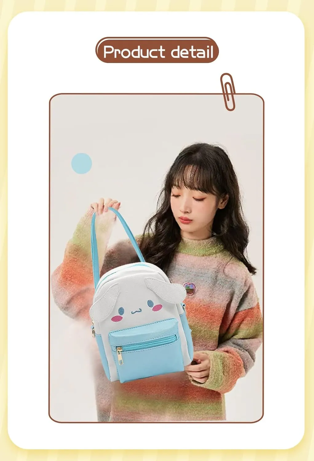 Girls Anime Kawaii Mini Backpack, Keychain Anime Cosplay Back Pack Cute Doll Handbag Shoulder Bag(Black)