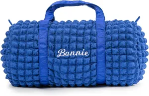 Girls Duffle Bag Personalized Overnight Bag for Girls Seersucker Dance Ballet Bag for Little Girls Custom Small Kids Duffle Bag Toddler Daycare Bag for Weekend Overnight Travel (Blue)