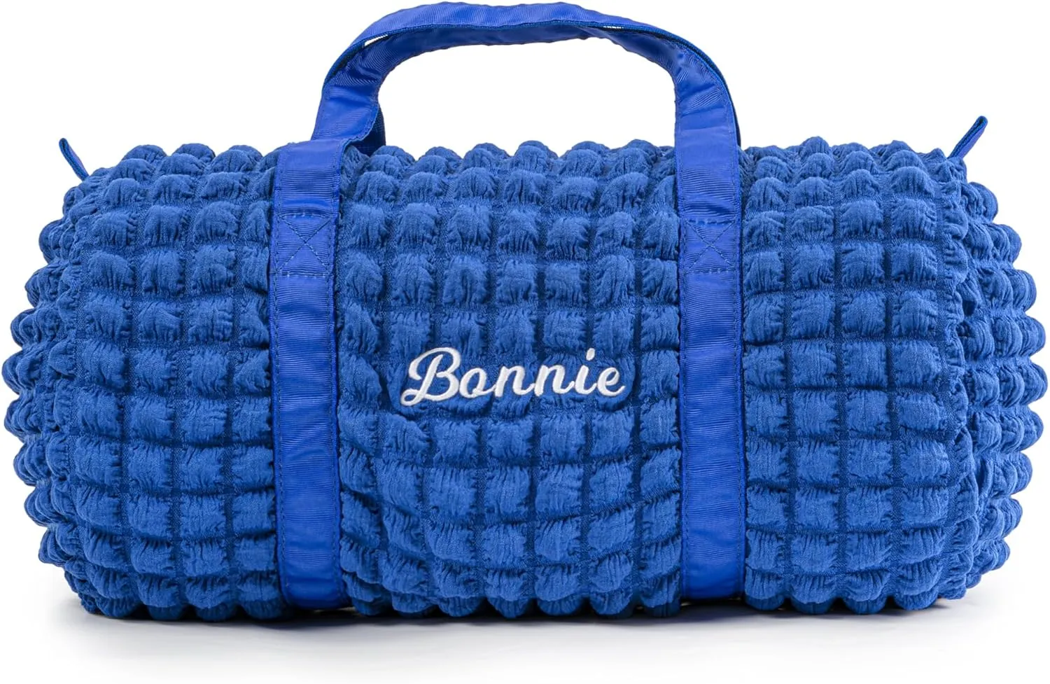 Girls Duffle Bag Personalized Overnight Bag for Girls Seersucker Dance Ballet Bag for Little Girls Custom Small Kids Duffle Bag Toddler Daycare Bag for Weekend Overnight Travel (Blue)