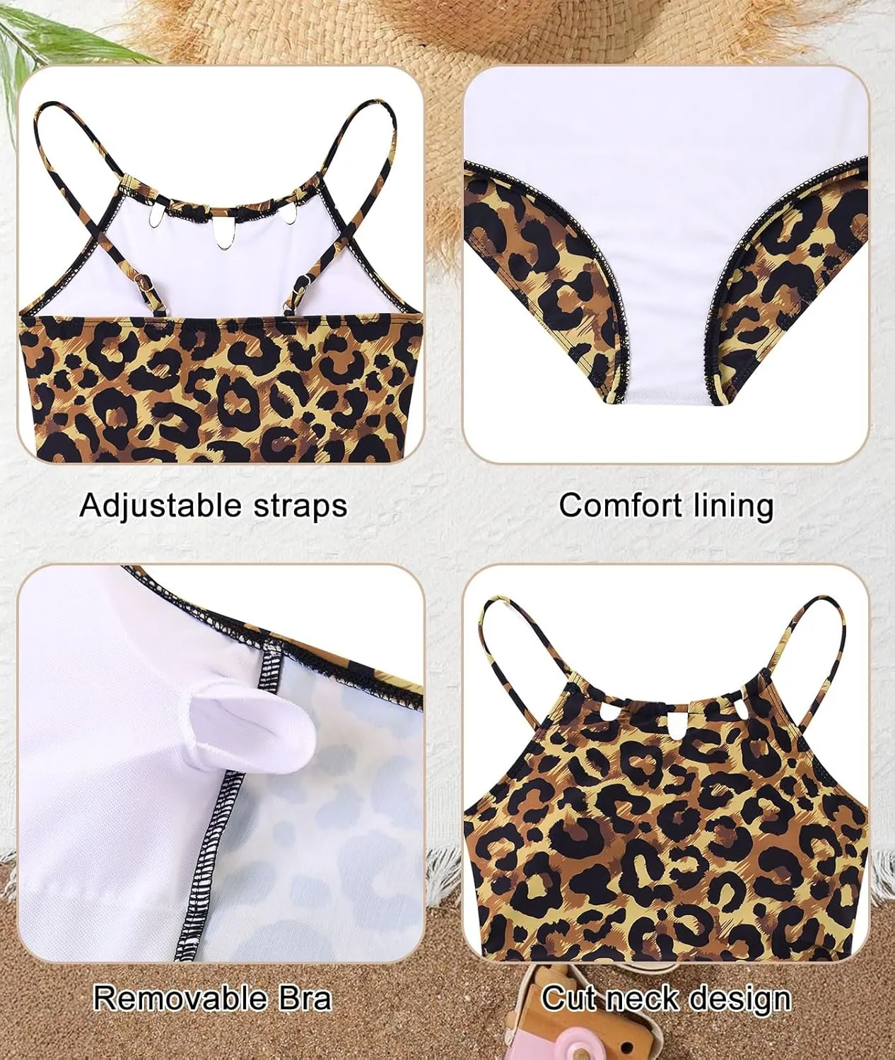 Girls Swimsiut One-Piece Bathing Suit with Mesh Cover Ups Adjustable Straps Cut Out Swimwear Size 7-16