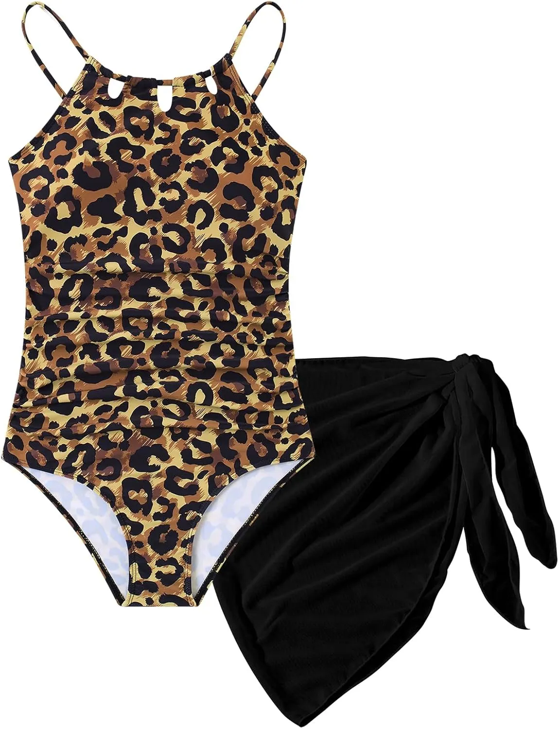 Girls Swimsiut One-Piece Bathing Suit with Mesh Cover Ups Adjustable Straps Cut Out Swimwear Size 7-16