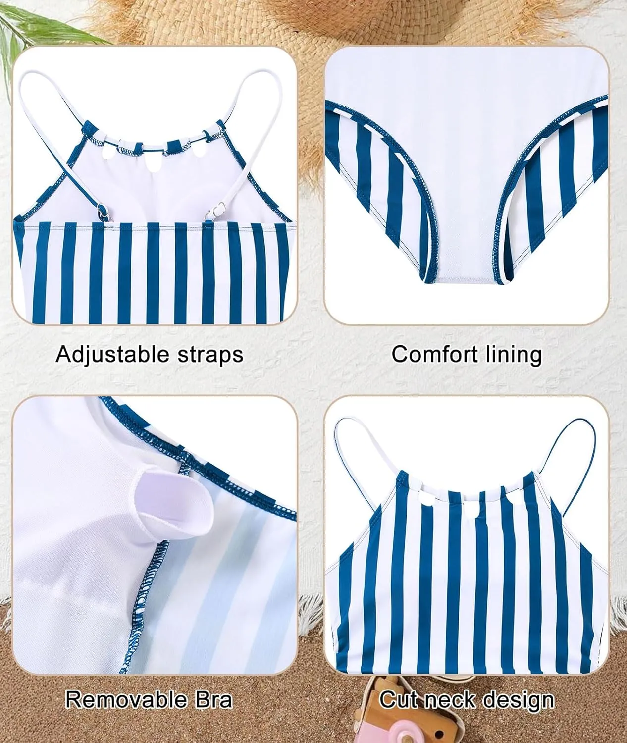 Girls Swimsiut One-Piece Bathing Suit with Mesh Cover Ups Adjustable Straps Cut Out Swimwear Size 7-16