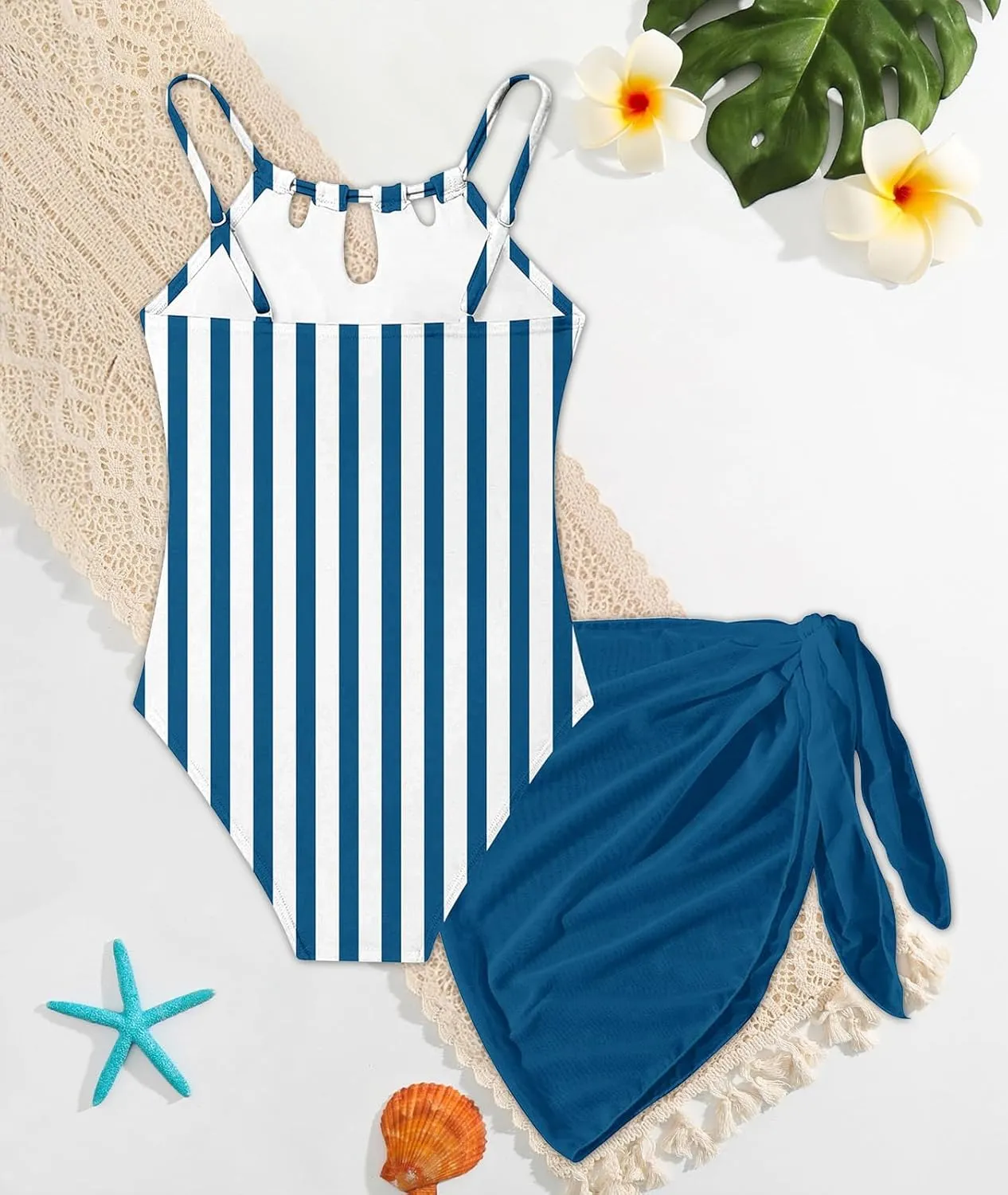 Girls Swimsiut One-Piece Bathing Suit with Mesh Cover Ups Adjustable Straps Cut Out Swimwear Size 7-16