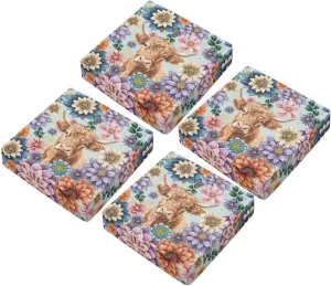 GLENLCWE Boho Floral Blossoms Cow Outdoor Chair Cushions Waterproof Patio Chair Cushions Set of 4 Patio Furniture Cushions with Zipper & Tie