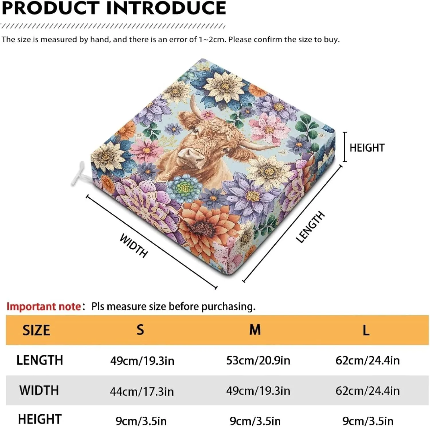 GLENLCWE Boho Floral Blossoms Cow Outdoor Chair Cushions Waterproof Patio Chair Cushions Set of 4 Patio Furniture Cushions with Zipper & Tie