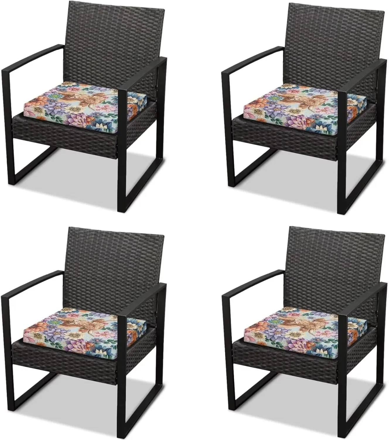 GLENLCWE Boho Floral Blossoms Cow Outdoor Chair Cushions Waterproof Patio Chair Cushions Set of 4 Patio Furniture Cushions with Zipper & Tie