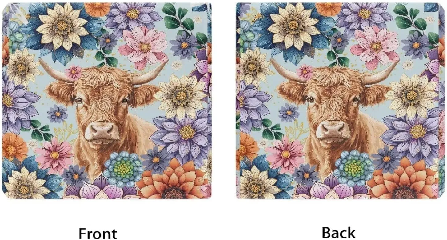 GLENLCWE Boho Floral Blossoms Cow Outdoor Chair Cushions Waterproof Patio Chair Cushions Set of 4 Patio Furniture Cushions with Zipper & Tie