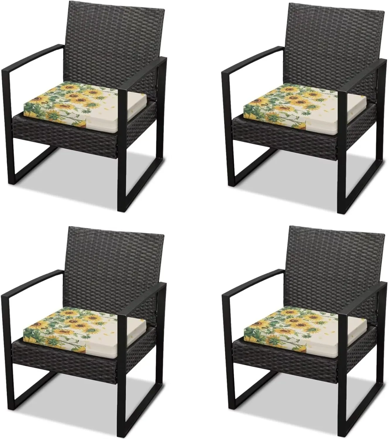 GLENLCWE Sofa Cushion Cover Outdoor Cushion Slipcovers Field Sunflower Replacement Patio Furniture Couch Slipcover Protectors, Chair Seat Cover, 4 Pcs