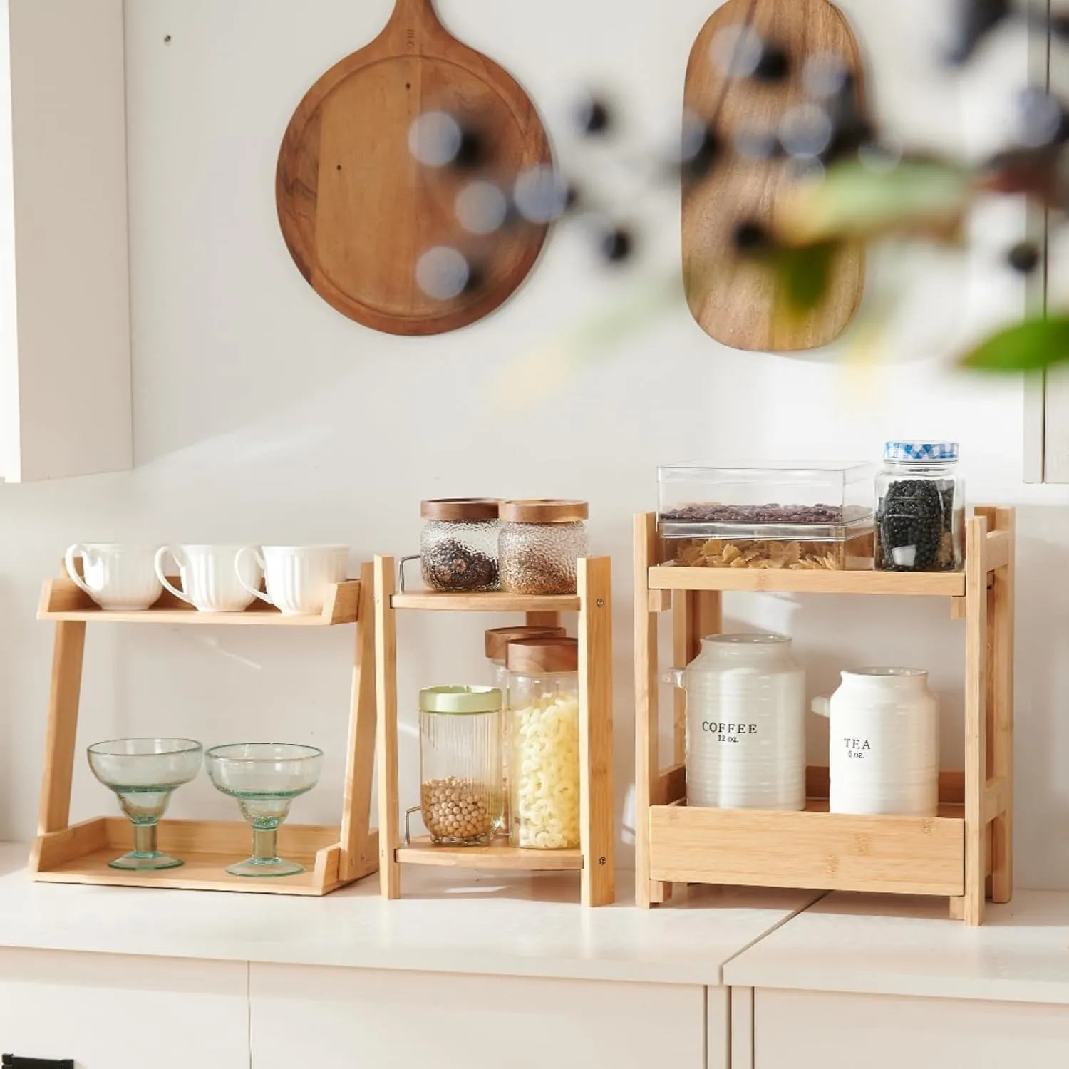 GOBAM Bamboo Makeup & Countertop Organizer, Small - 2 Layer Cosmetics, Lipsticks, Jewelry, Brushes, Hair Accessories & Perfume Organizer for Dresser, Easy Assembly - Natural