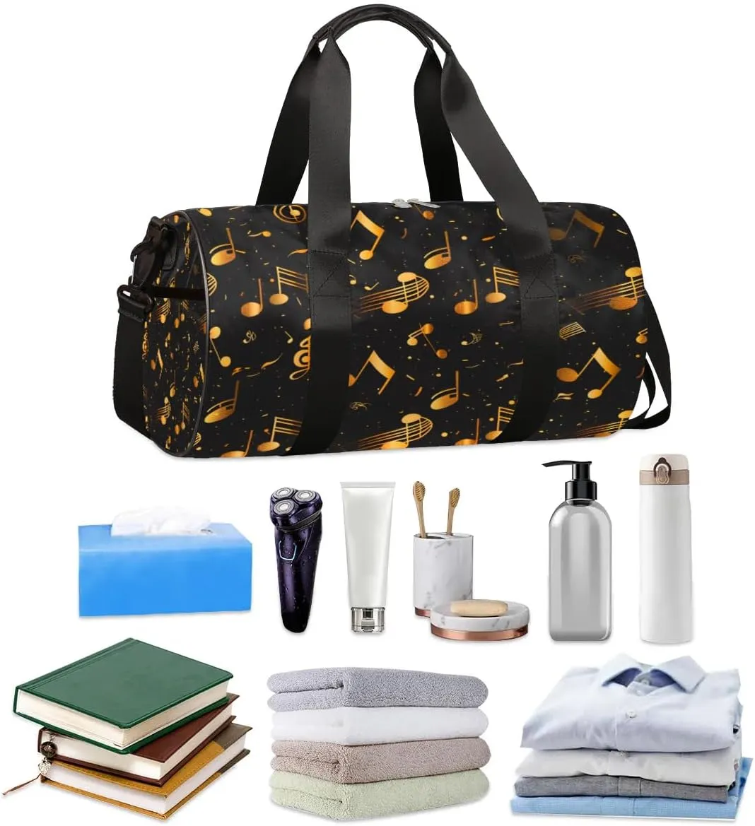 Gold Music Notes Travel Duffle Bag Gym Bag for Women Men Lightweight Carry on Duffel Bag for Sports Gyms Weekend Getaway