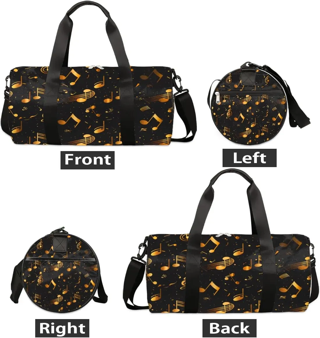 Gold Music Notes Travel Duffle Bag Gym Bag for Women Men Lightweight Carry on Duffel Bag for Sports Gyms Weekend Getaway