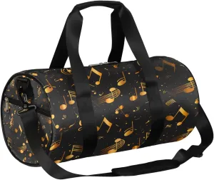 Gold Music Notes Travel Duffle Bag Gym Bag for Women Men Lightweight Carry on Duffel Bag for Sports Gyms Weekend Getaway