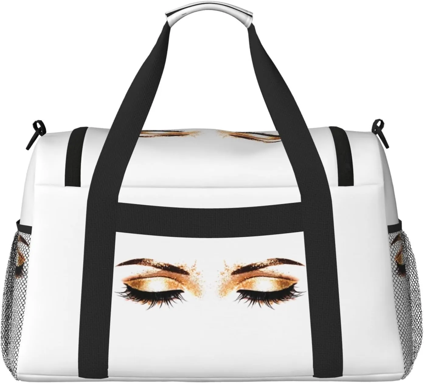 Golden Big Capacity Sports Gym Bag Portable Travel Duffle Bag, Women Eyelash Lightweight Weekender Workout Bag for Overnight, Unisex
