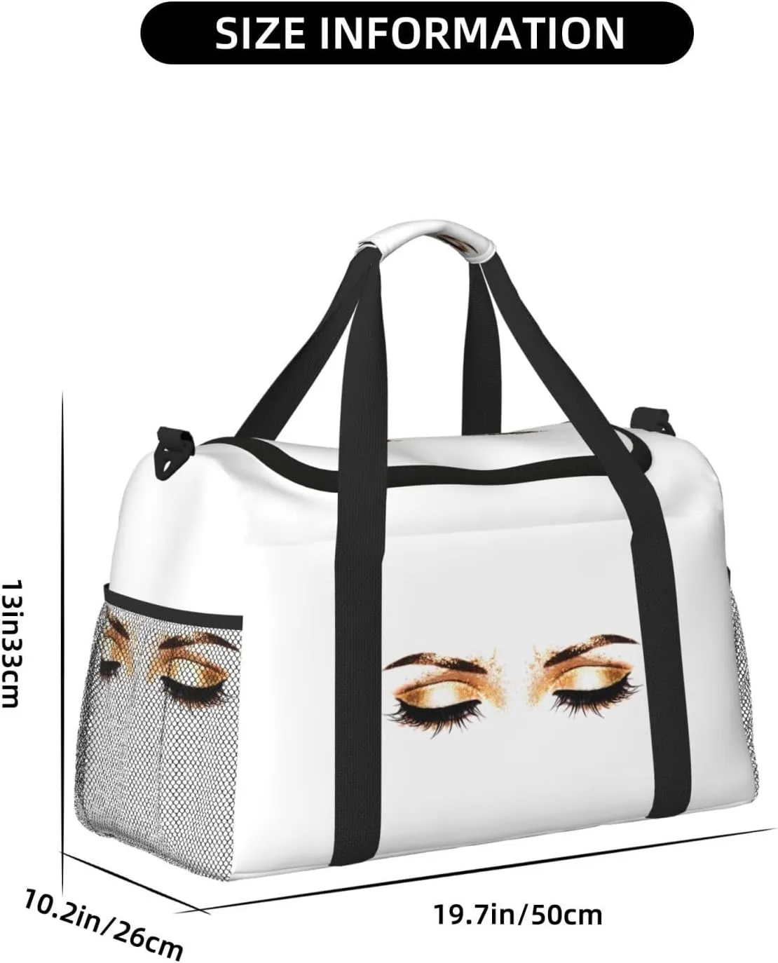 Golden Big Capacity Sports Gym Bag Portable Travel Duffle Bag, Women Eyelash Lightweight Weekender Workout Bag for Overnight, Unisex