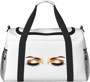Golden Big Capacity Sports Gym Bag Portable Travel Duffle Bag, Women Eyelash Lightweight Weekender Workout Bag for Overnight, Unisex