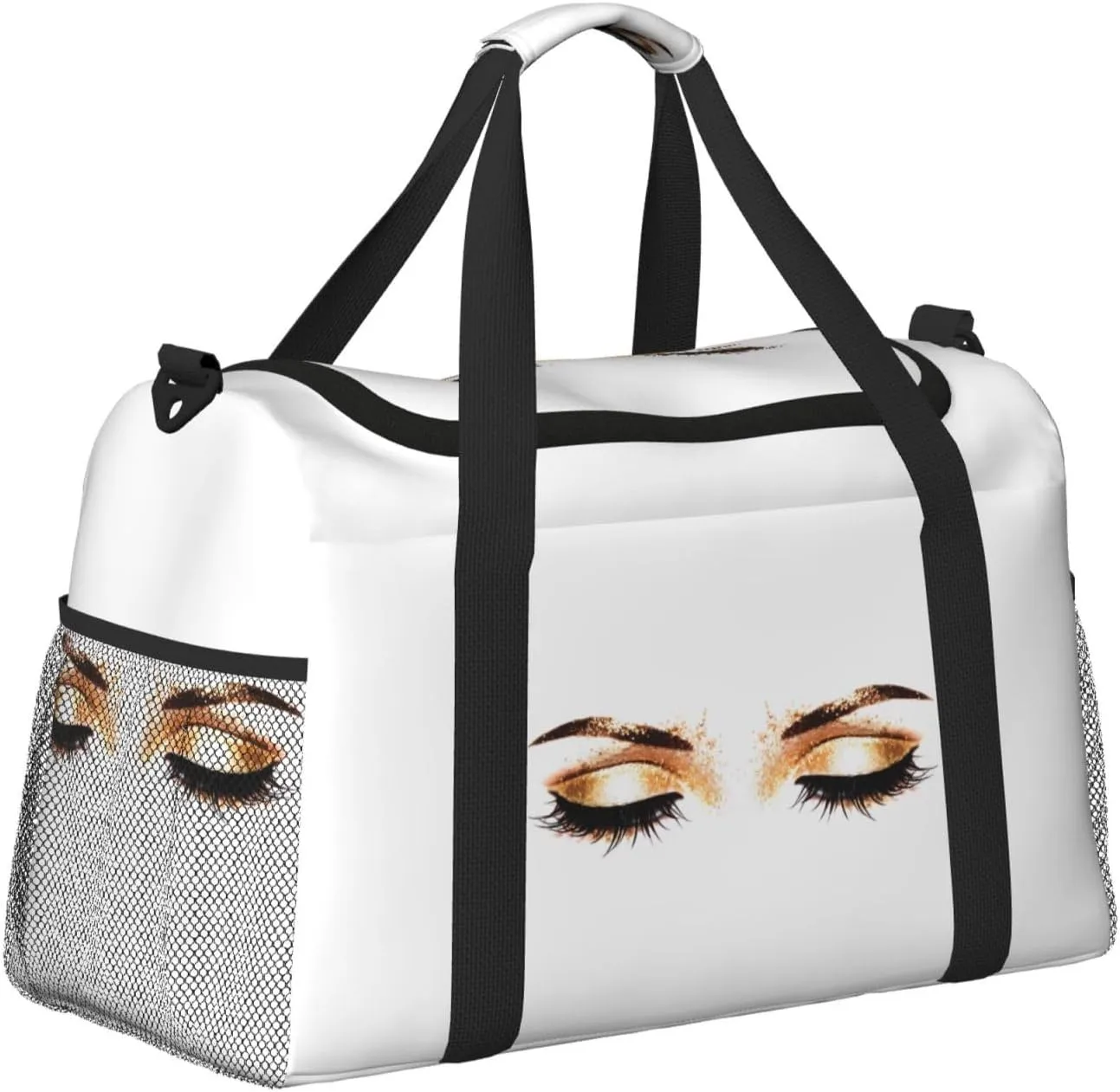 Golden Big Capacity Sports Gym Bag Portable Travel Duffle Bag, Women Eyelash Lightweight Weekender Workout Bag for Overnight, Unisex