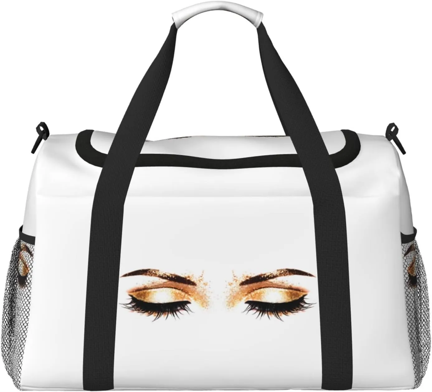 Golden Big Capacity Sports Gym Bag Portable Travel Duffle Bag, Women Eyelash Lightweight Weekender Workout Bag for Overnight, Unisex