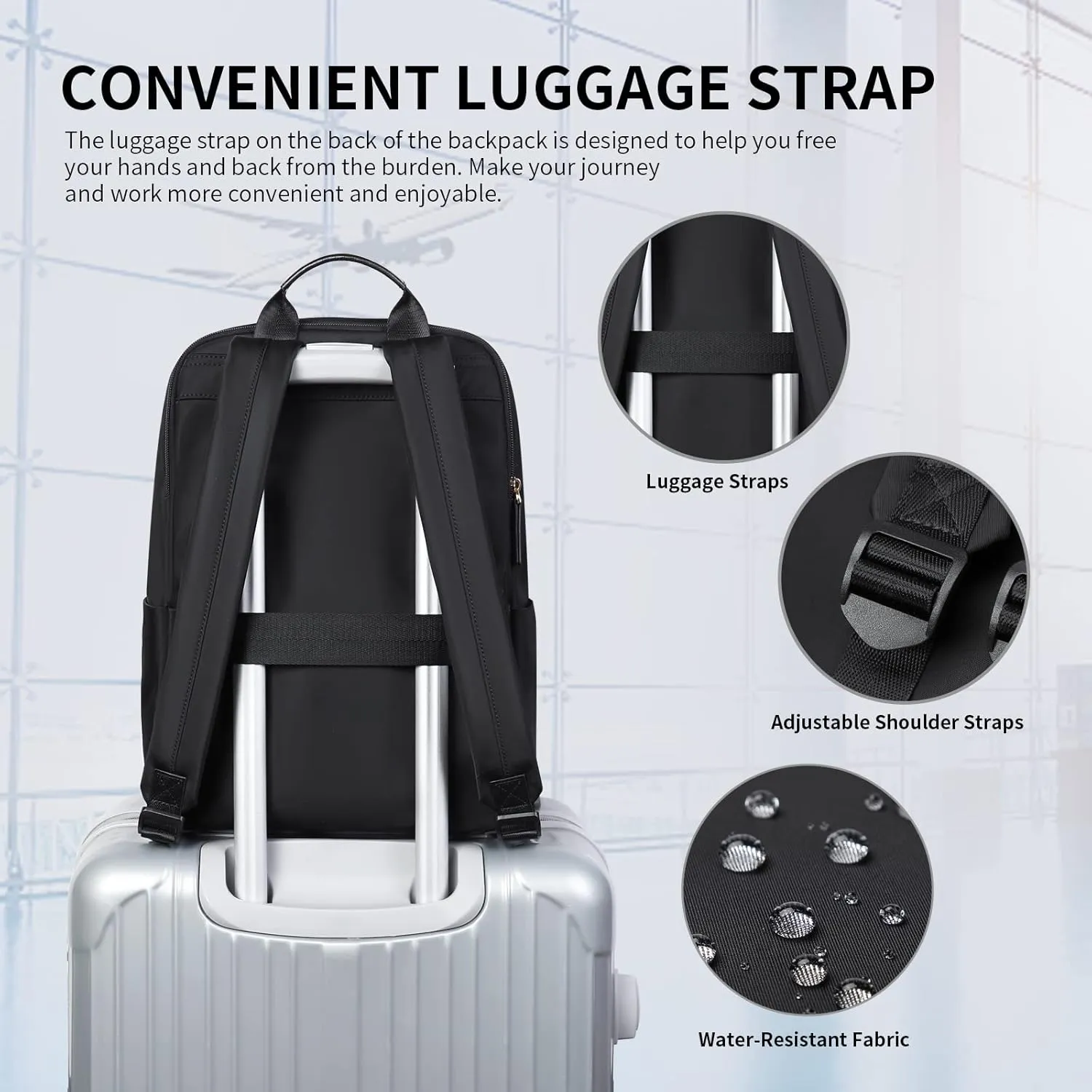 GOLF SUPAGS Laptop Backpack with Separate Laptop Compartment Water Resistant Computer Backpacks Fits 15 Inch Notebook Travel Work Bags for Women (Black)