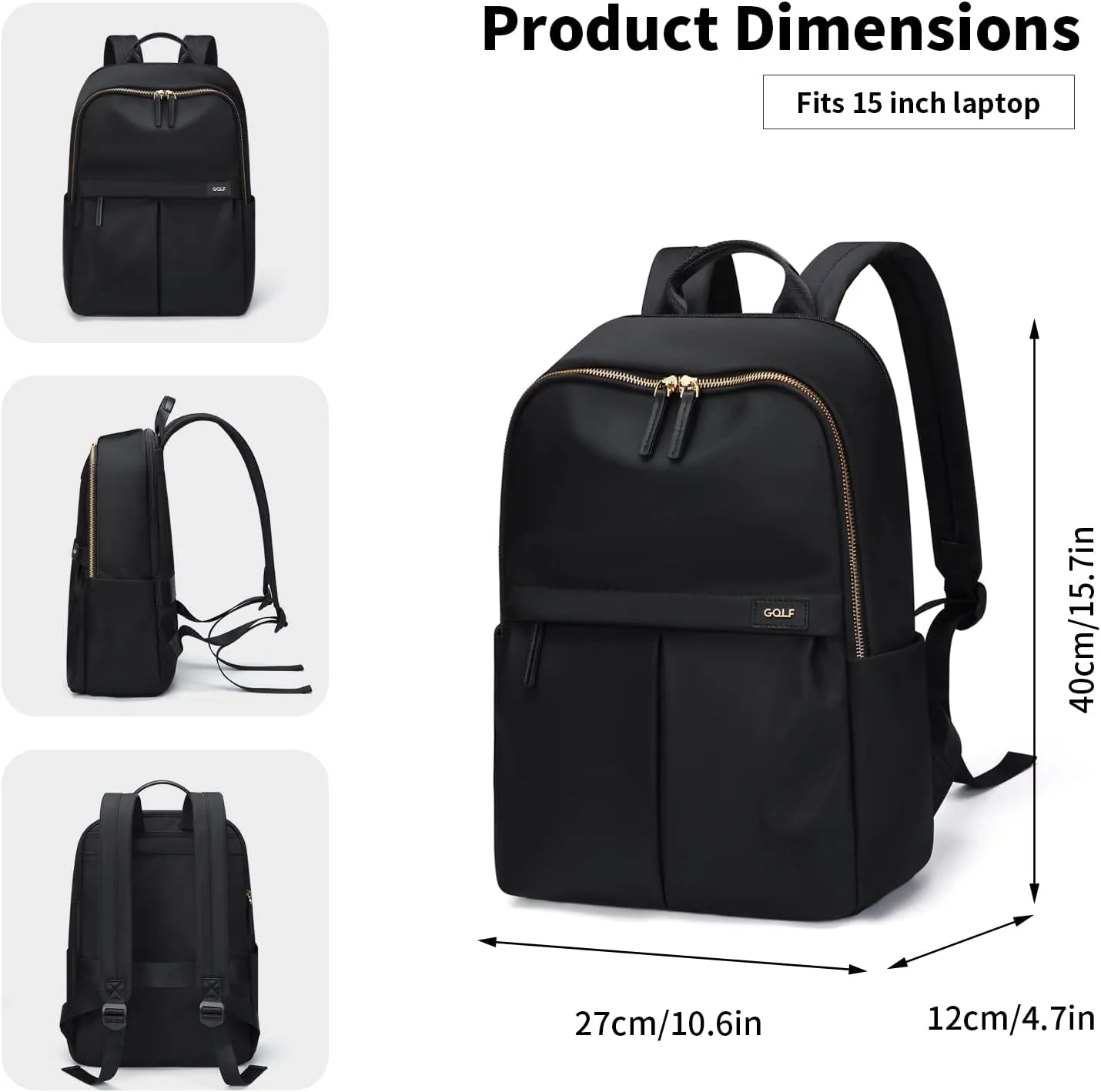 GOLF SUPAGS Laptop Backpack with Separate Laptop Compartment Water Resistant Computer Backpacks Fits 15 Inch Notebook Travel Work Bags for Women (Black)