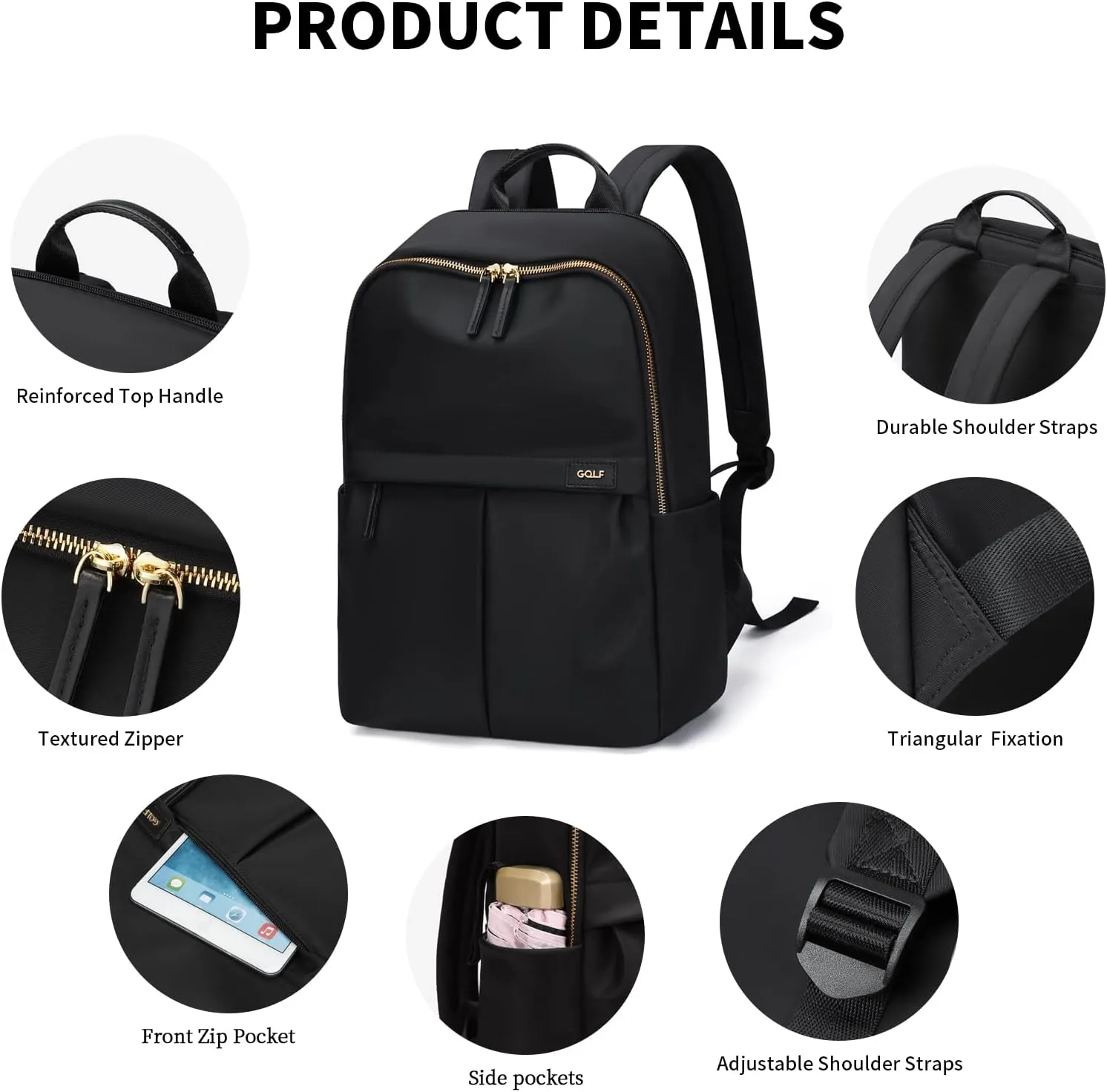 GOLF SUPAGS Laptop Backpack with Separate Laptop Compartment Water Resistant Computer Backpacks Fits 15 Inch Notebook Travel Work Bags for Women (Black)