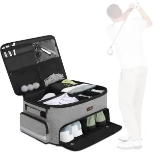 Golf Trunk Car Locker Organizer, Skureay Multi Compartments 2 Layer Car Storage Organizer With Separate Ventilated Shoe Compartment Reflective Strip, To Store Golf Accessories For Men Women (Grey)