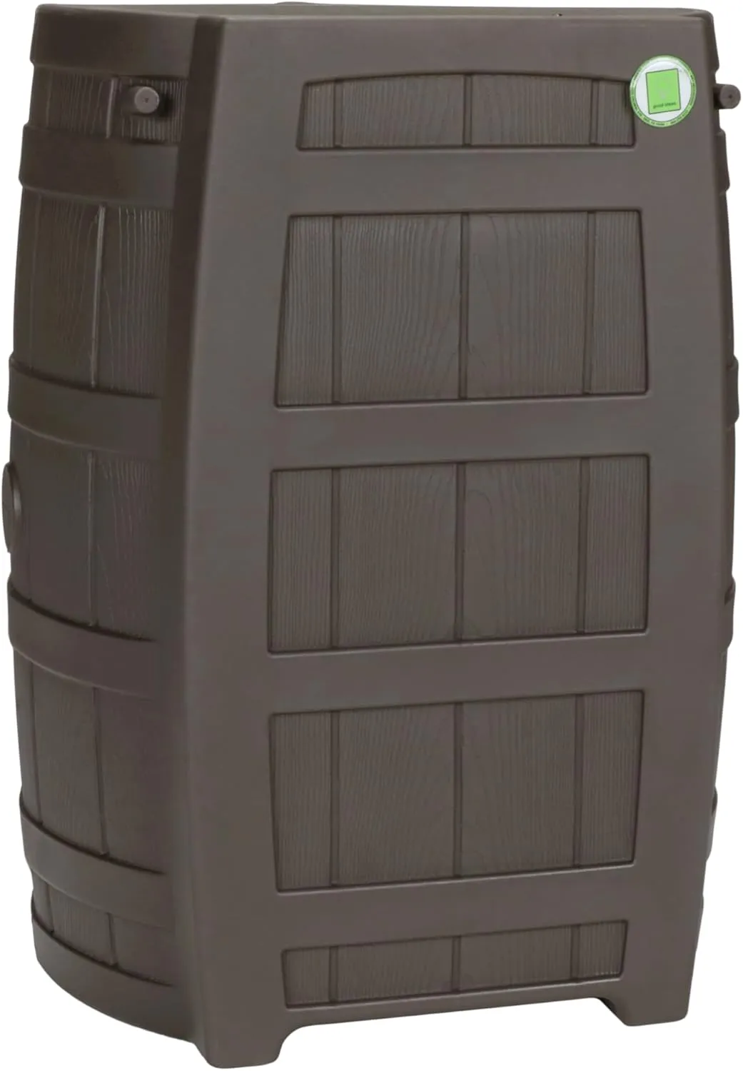 Good Ideas Rain Wizard 50 Gallon Plastic Rain Barrel for Outdoor Rainwater Collection and Storage Features a Metal Spigot and Flat Back Design, Oak