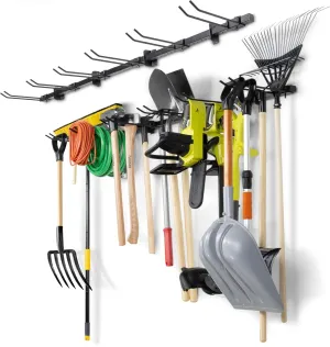 GoSports Wall Mounted Garage Yard Tool Organizer - Adjustable Storage Rack for Garden and Shop Tools