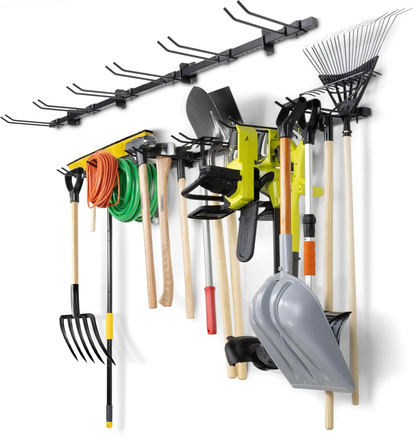 GoSports Wall Mounted Garage Yard Tool Organizer - Adjustable Storage Rack for Garden and Shop Tools