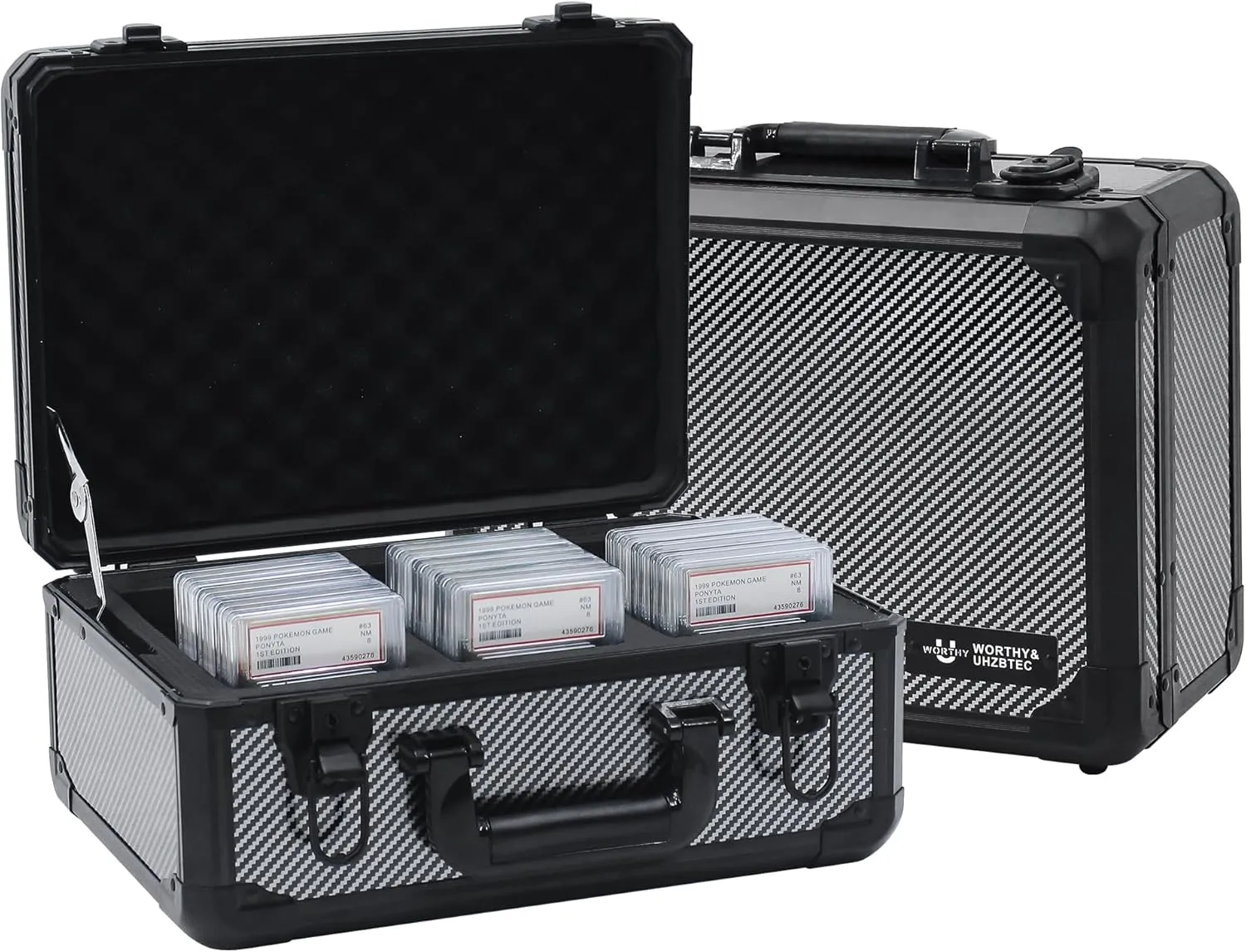 Graded Card Storage Box; Durable Sports, PSA and Pokemon Storage Case- Trading Card Storage Box - PSA Slab Case For Top Loaders (CARBON FIBER, 14.17x11.2x7 inches)