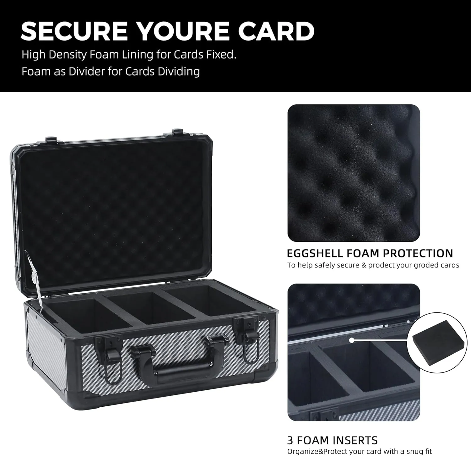 Graded Card Storage Box; Durable Sports, PSA and Pokemon Storage Case- Trading Card Storage Box - PSA Slab Case For Top Loaders (CARBON FIBER, 14.17x11.2x7 inches)