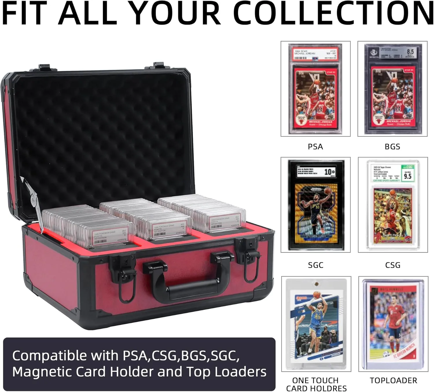 Graded Card Storage Box; Durable Sports, PSA and Pokemon Storage Case- Trading Card Storage Box - PSA Slab Case For Top Loaders (RED, 14.17x11.2x7 inches)
